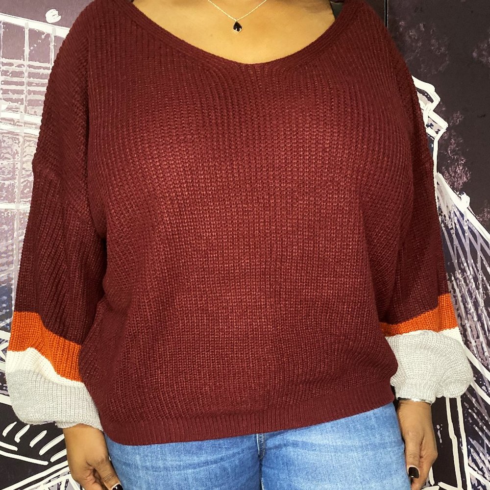 Very Oversized Striped Bishop Sleeve Sweater(NEW)